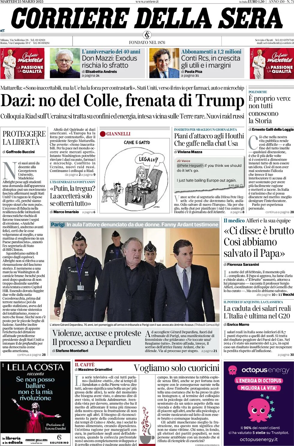 anteprima della prima pagina di corriere-della-sera del 25/03/2025