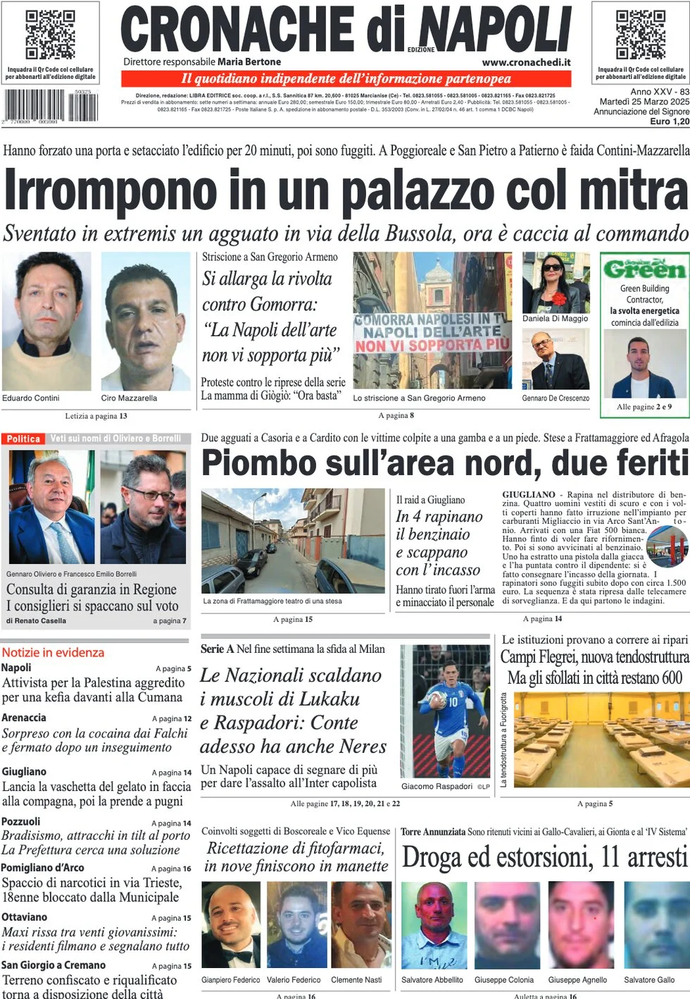 anteprima della prima pagina di cronache-di-napoli del 25/03/2025