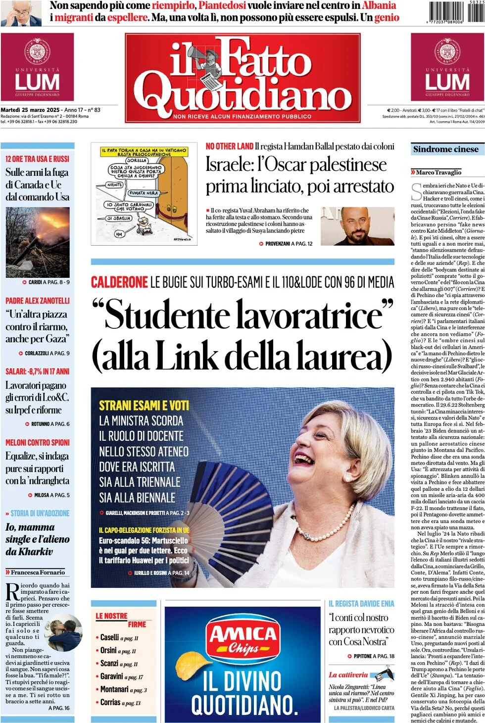 anteprima della prima pagina di il-fatto-quotidiano del 25/03/2025