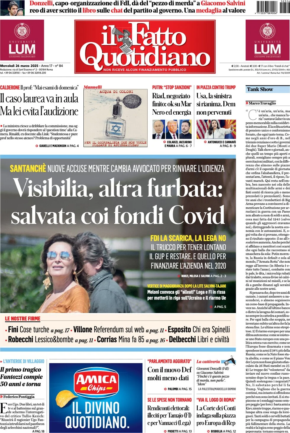 anteprima della prima pagina di il-fatto-quotidiano del 26/03/2025
