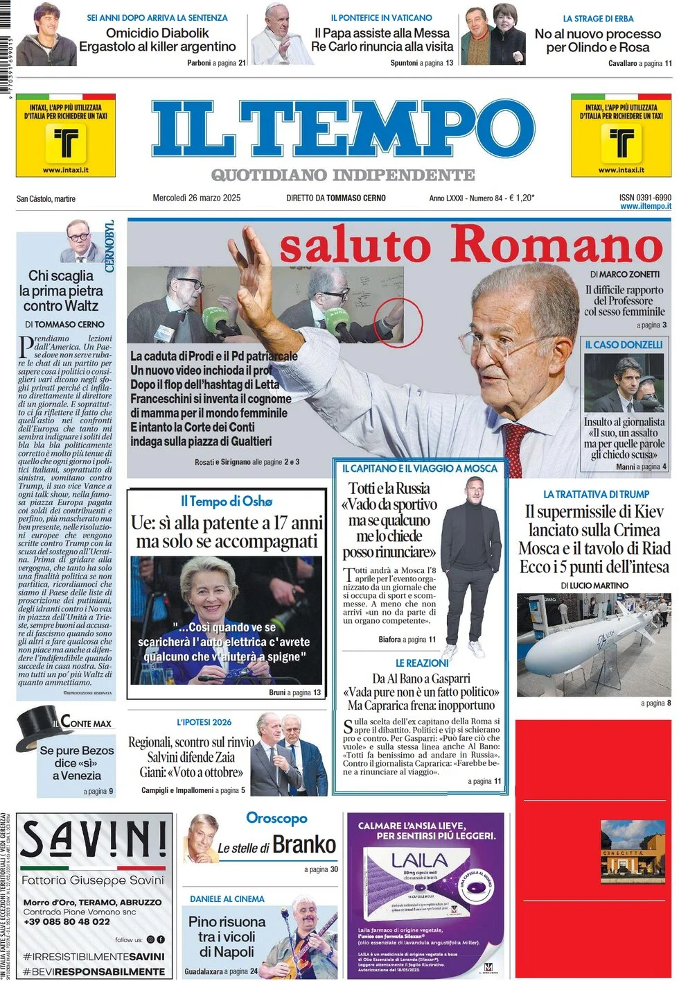 anteprima della prima pagina di il-tempo del 26/03/2025
