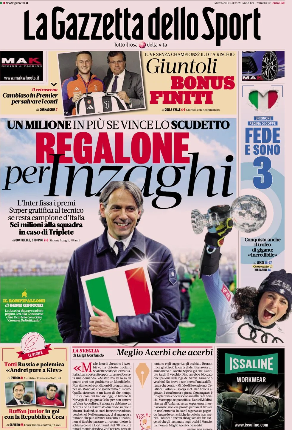 anteprima della prima pagina di la-gazzetta-dello-sport del 26/03/2025