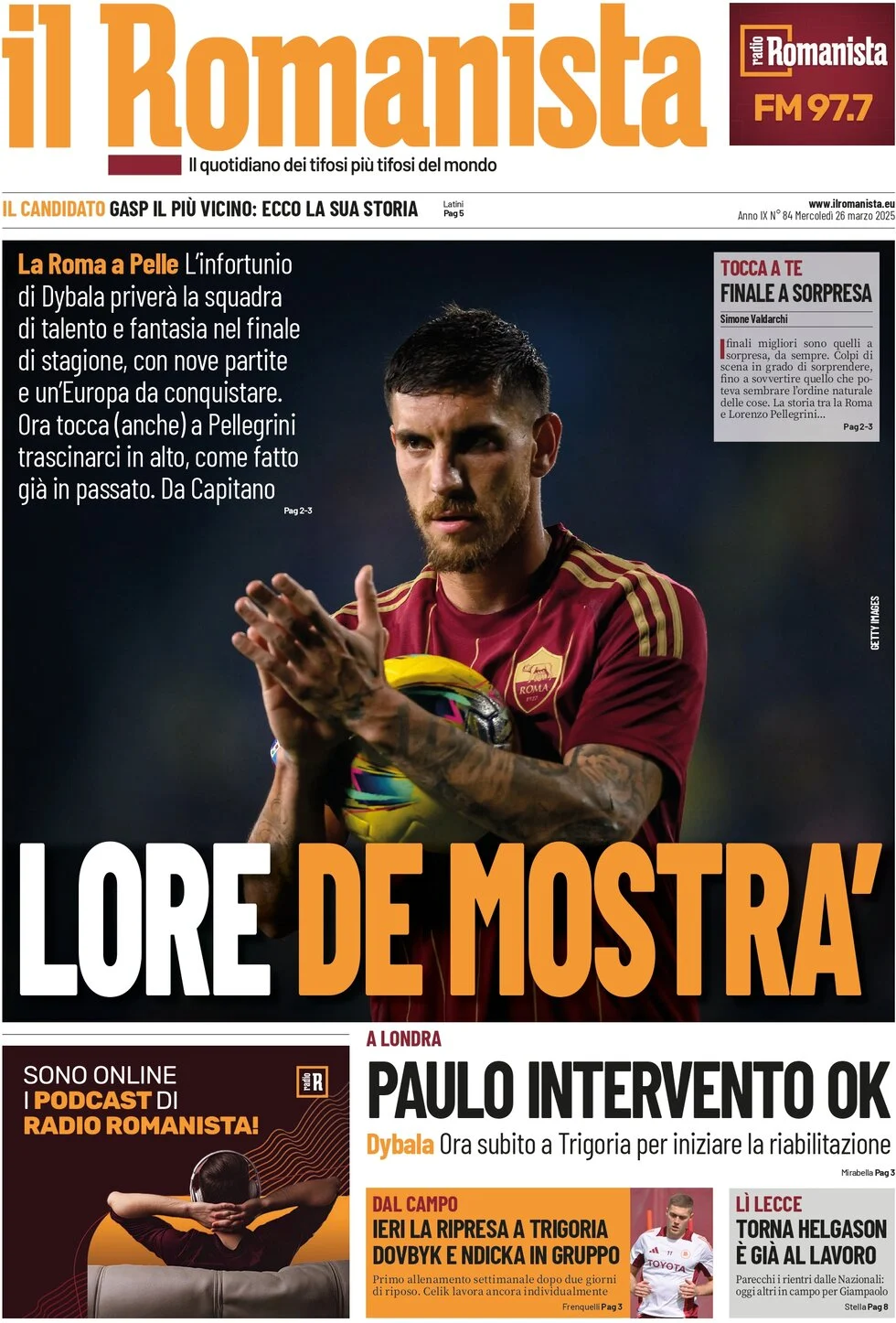 anteprima della prima pagina di il-romanista del 26/03/2025