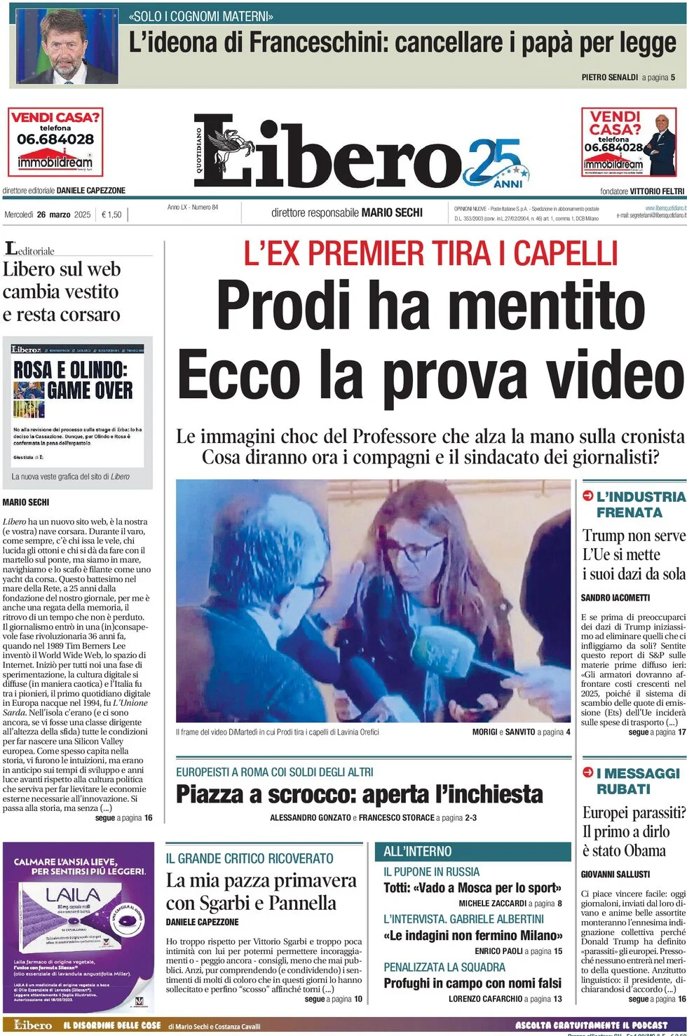 anteprima della prima pagina di libero-quotidiano del 26/03/2025