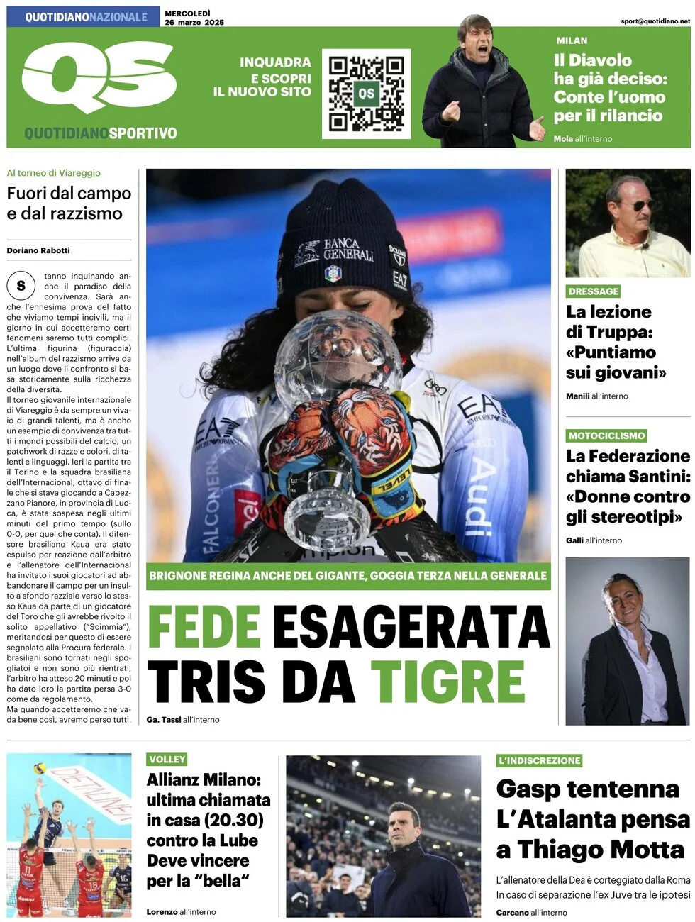 anteprima della prima pagina di qs-quotidiano-sportivo del 26/03/2025