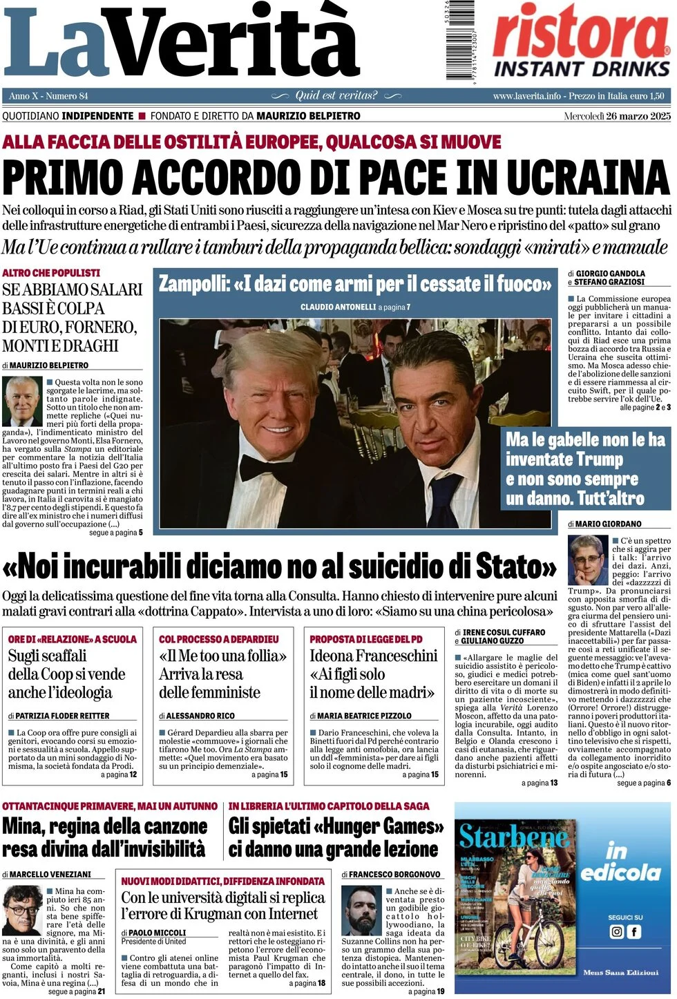anteprima della prima pagina di la-verit del 26/03/2025