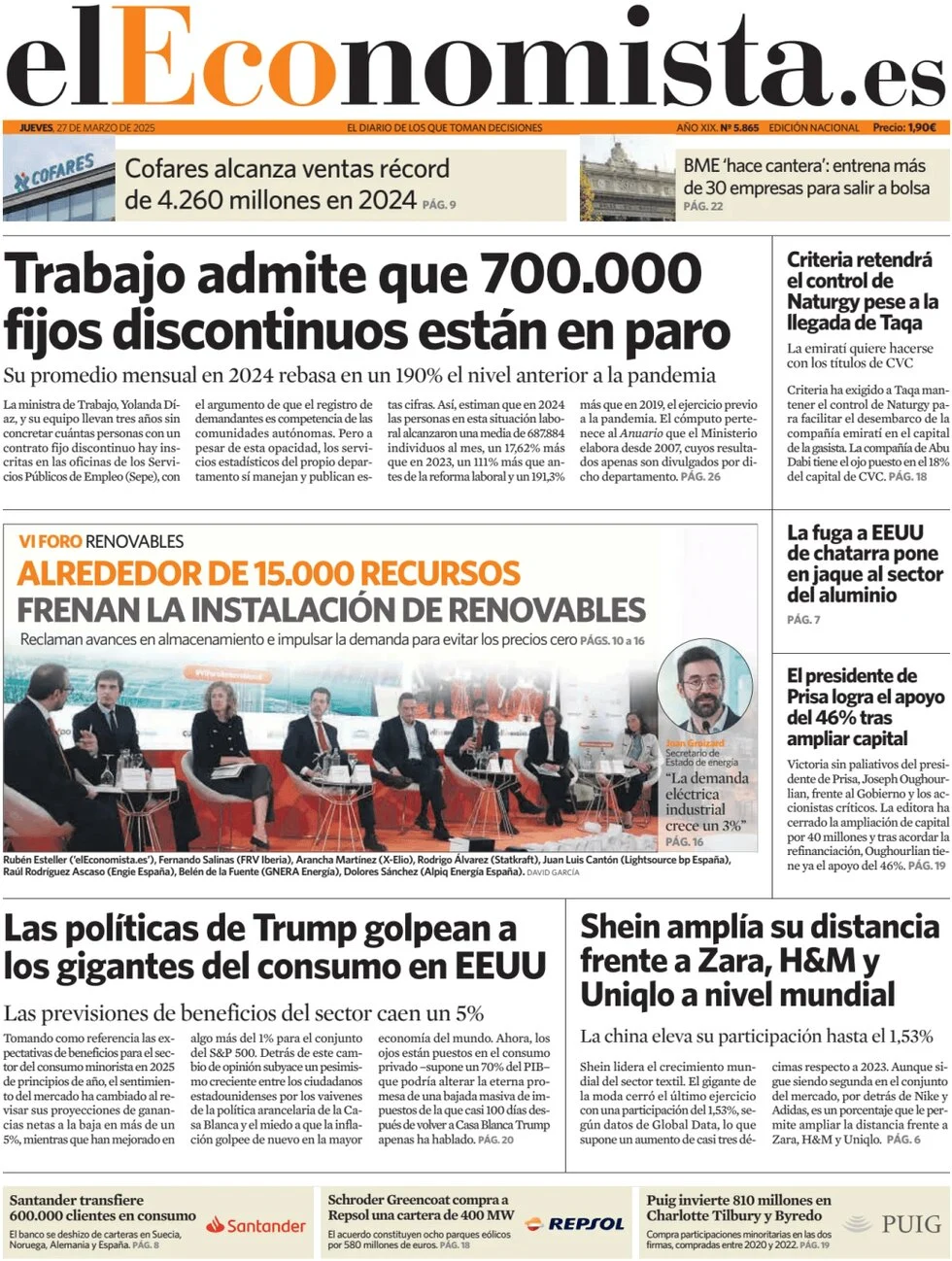 anteprima della prima pagina di el-economista del 27/03/2025
