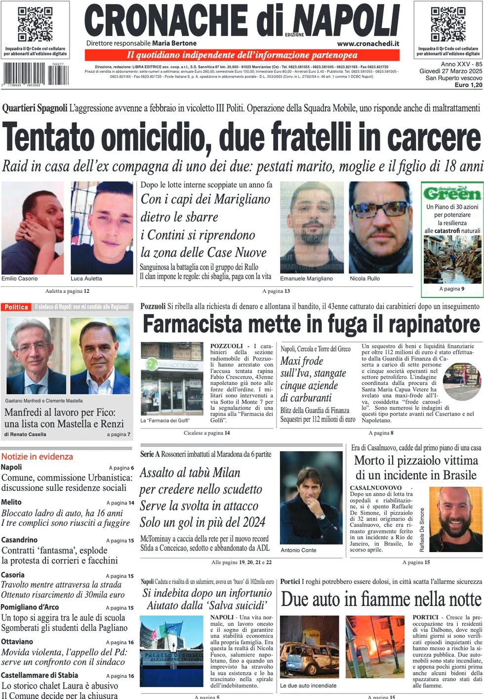 anteprima della prima pagina di cronache-di-napoli del 27/03/2025