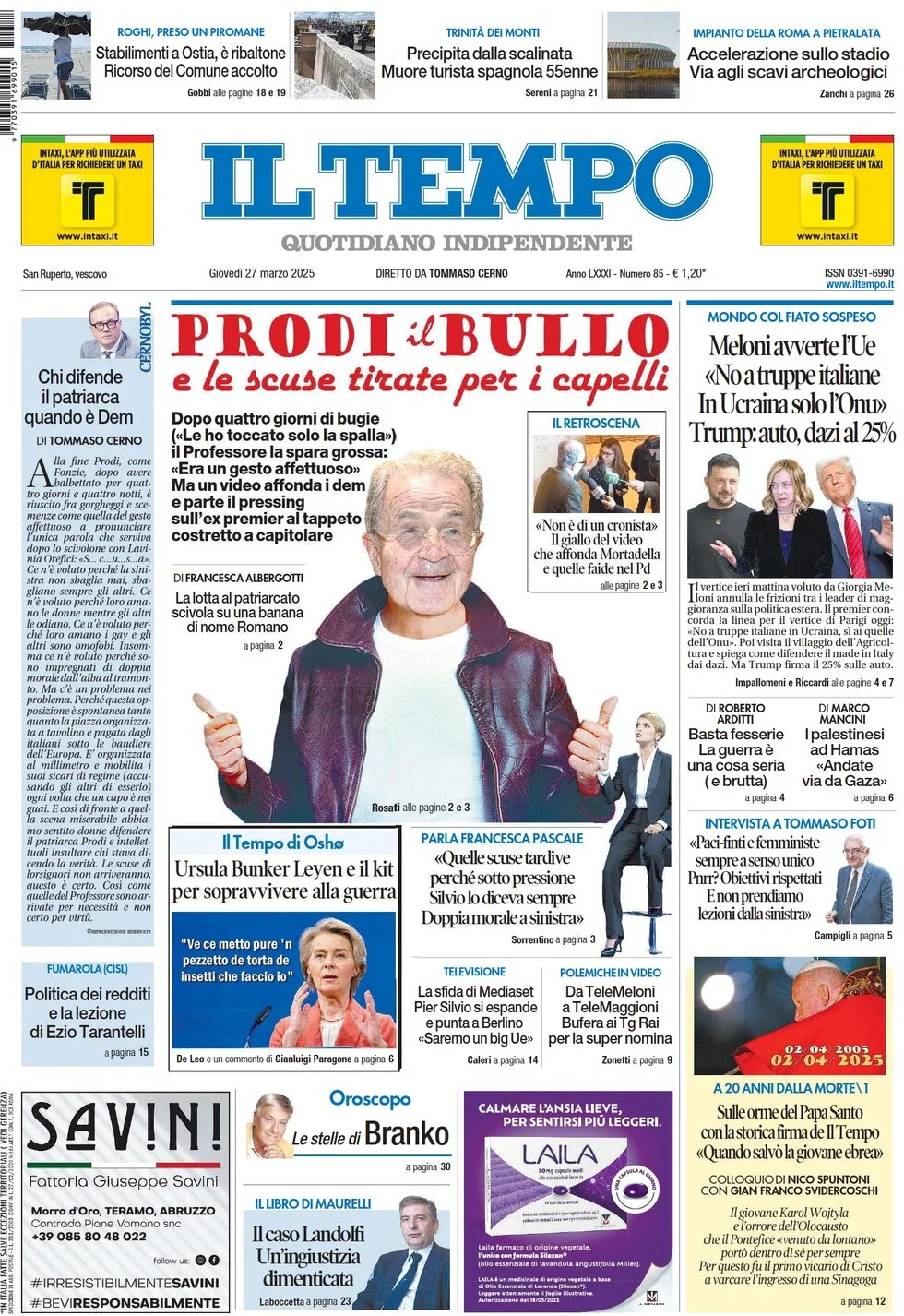 anteprima della prima pagina di il-tempo del 27/03/2025