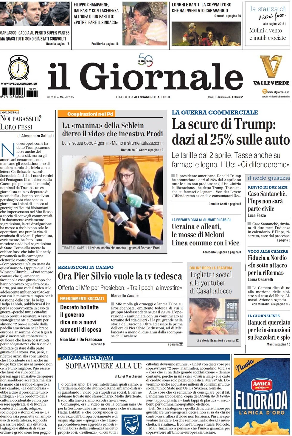 anteprima della prima pagina di il-giornale del 27/03/2025