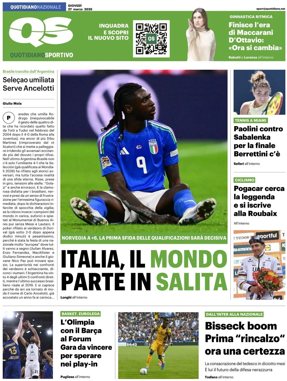 anteprima della prima pagina di qs-quotidiano-sportivo del 27/03/2025