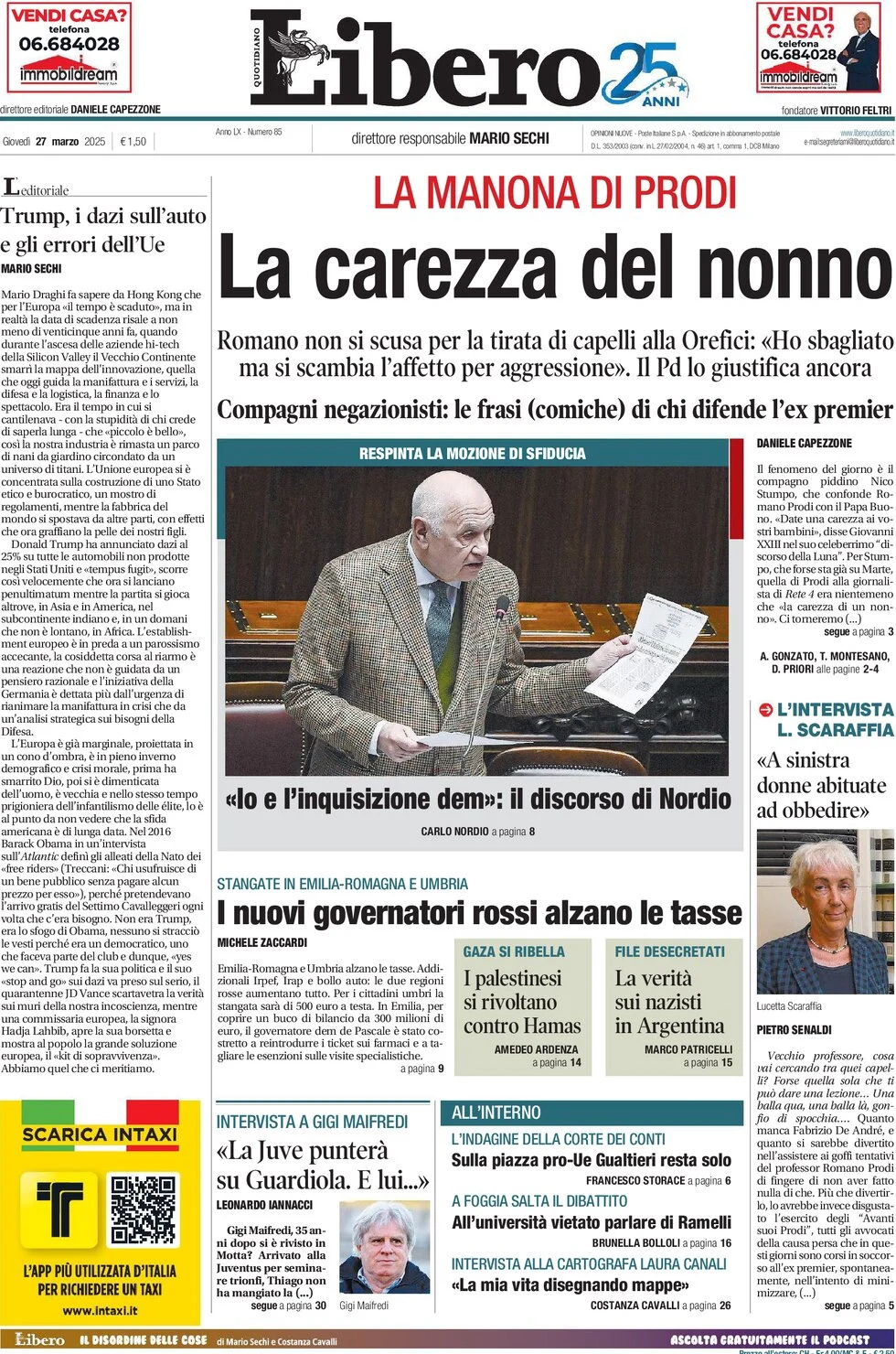 anteprima della prima pagina di libero-quotidiano del 27/03/2025