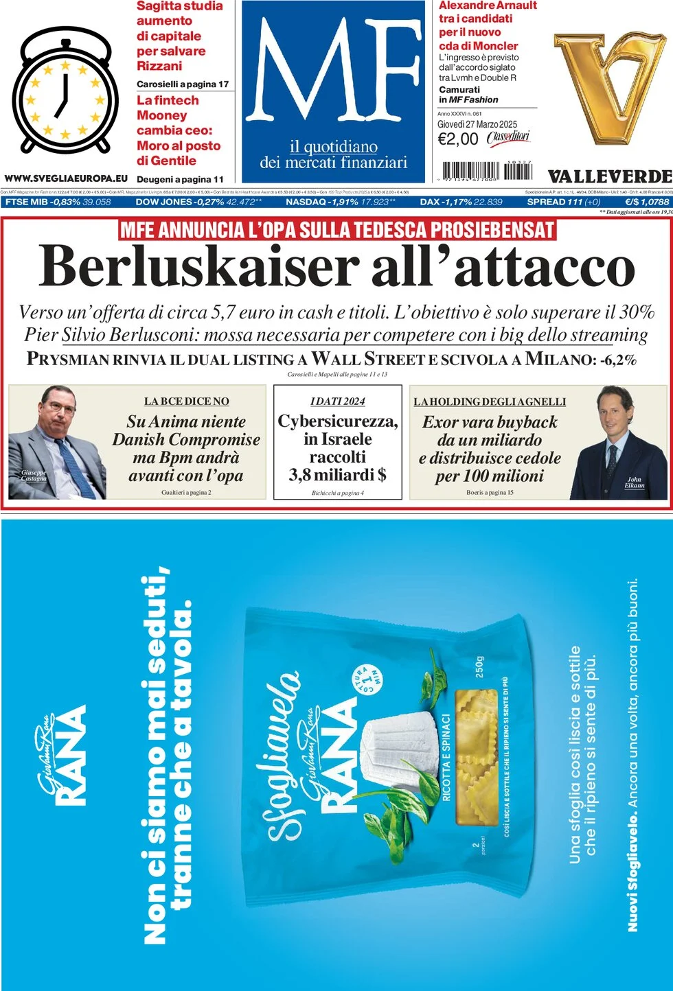anteprima della prima pagina di mf-milano-finanza del 27/03/2025