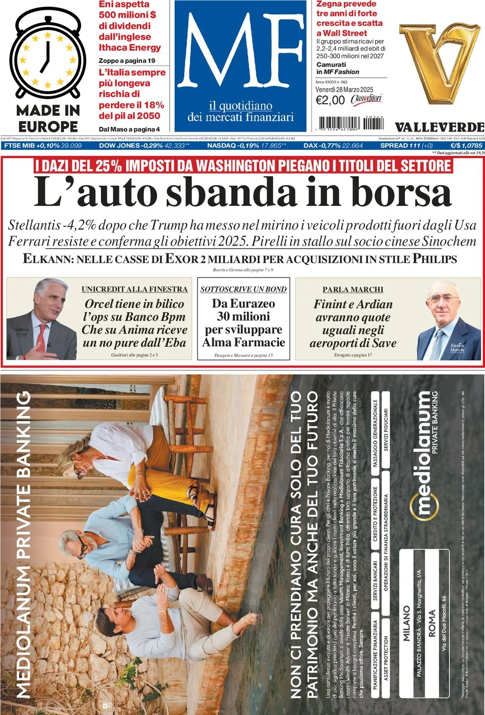 anteprima della prima pagina di mf-milano-finanza del 28/03/2025