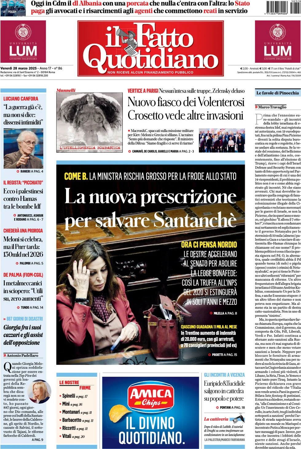 anteprima della prima pagina di il-fatto-quotidiano del 28/03/2025