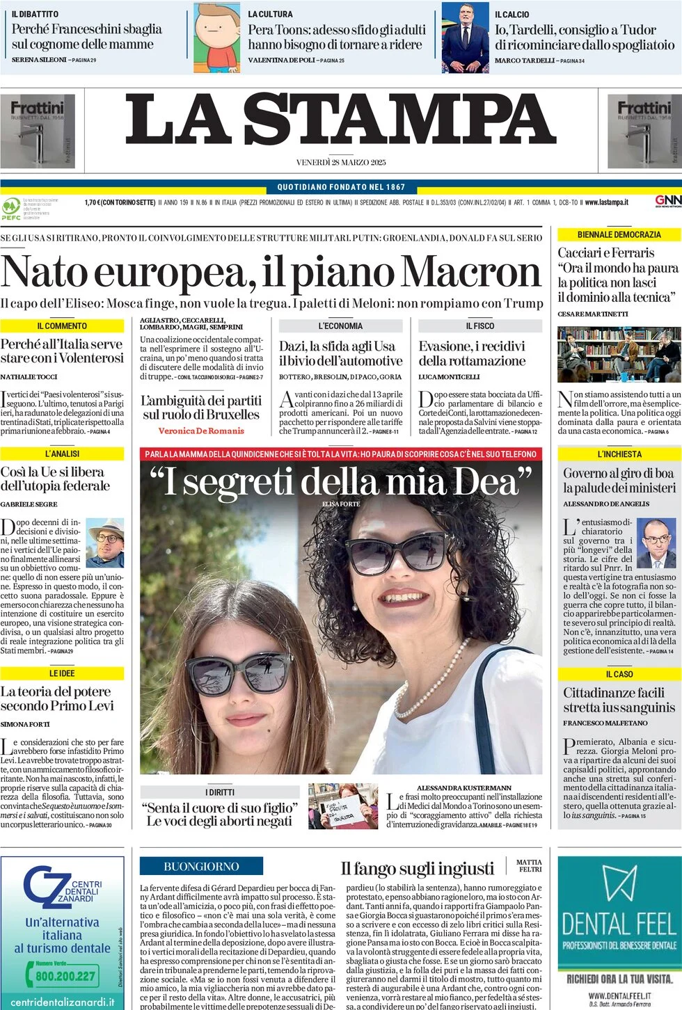 anteprima della prima pagina di la-stampa del 28/03/2025