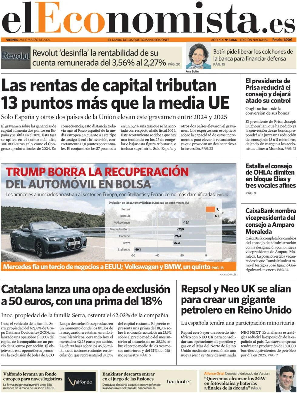 anteprima della prima pagina di el-economista del 28/03/2025