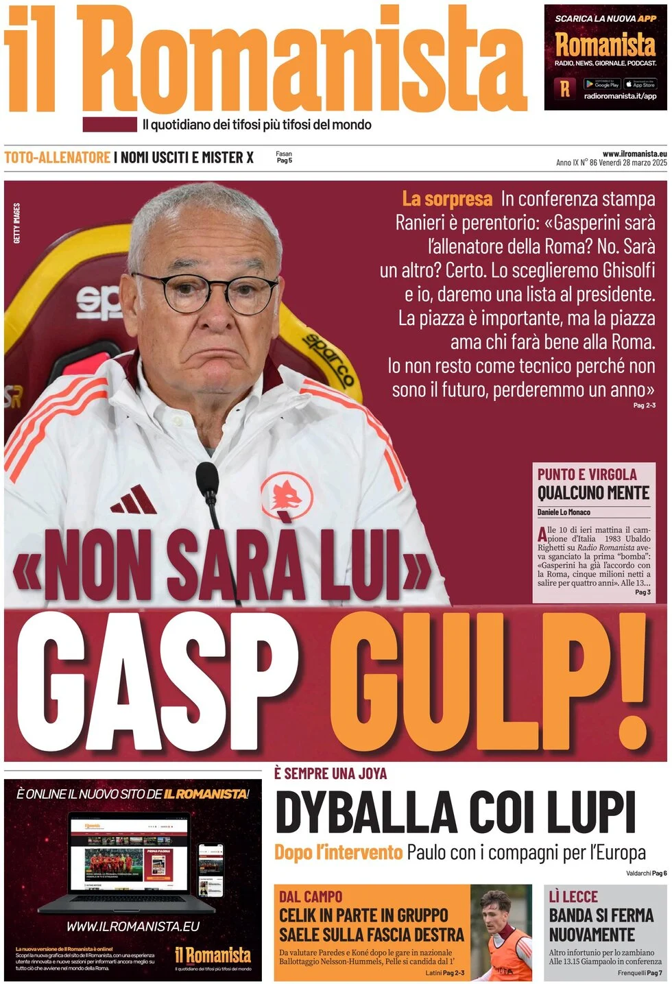 anteprima della prima pagina di il-romanista del 28/03/2025