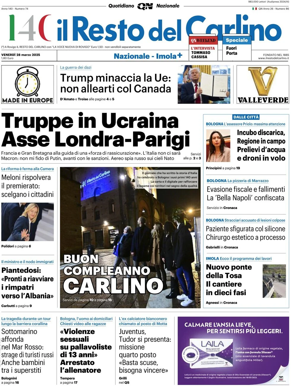 anteprima della prima pagina di il-resto-del-carlino del 28/03/2025