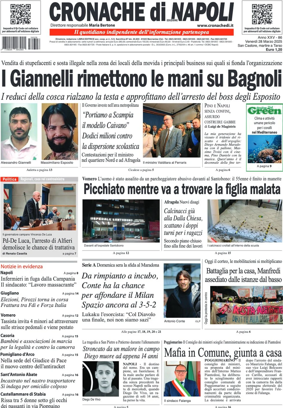 anteprima della prima pagina di cronache-di-napoli del 28/03/2025