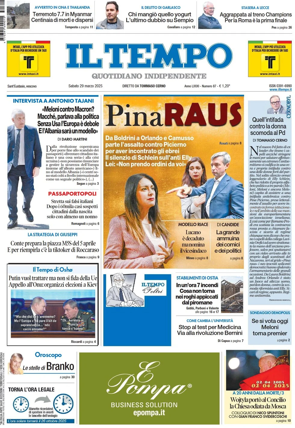 anteprima della prima pagina di il-tempo del 29/03/2025