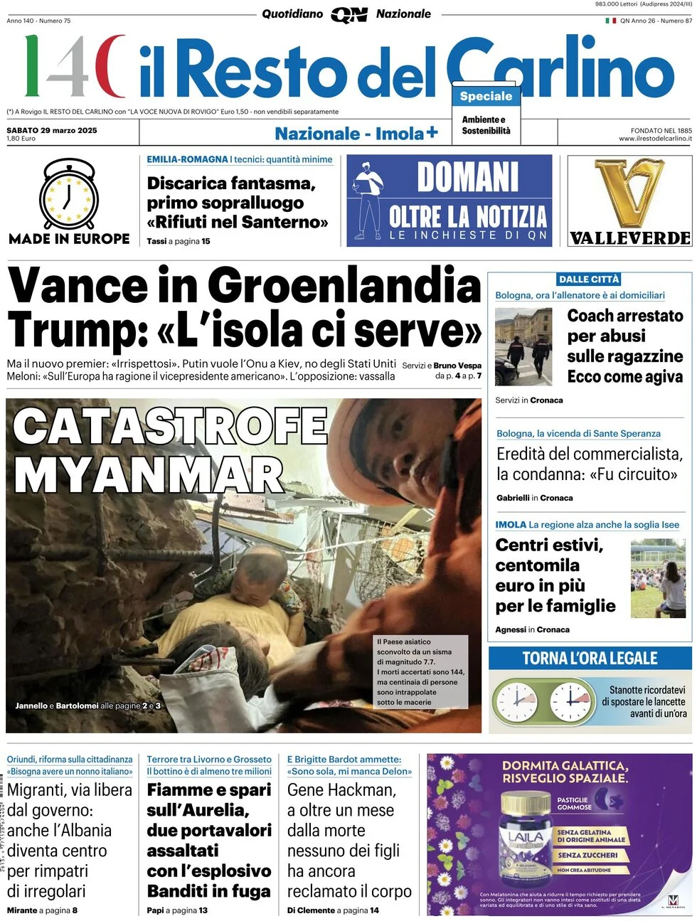 anteprima della prima pagina di il-resto-del-carlino del 29/03/2025