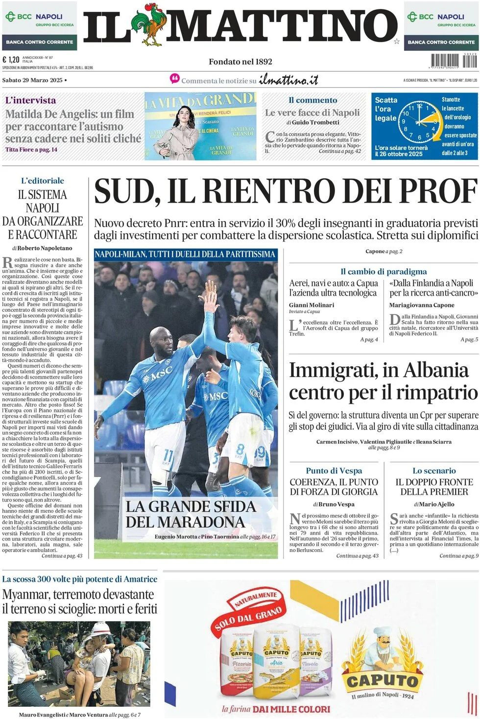 anteprima della prima pagina di il-mattino del 29/03/2025