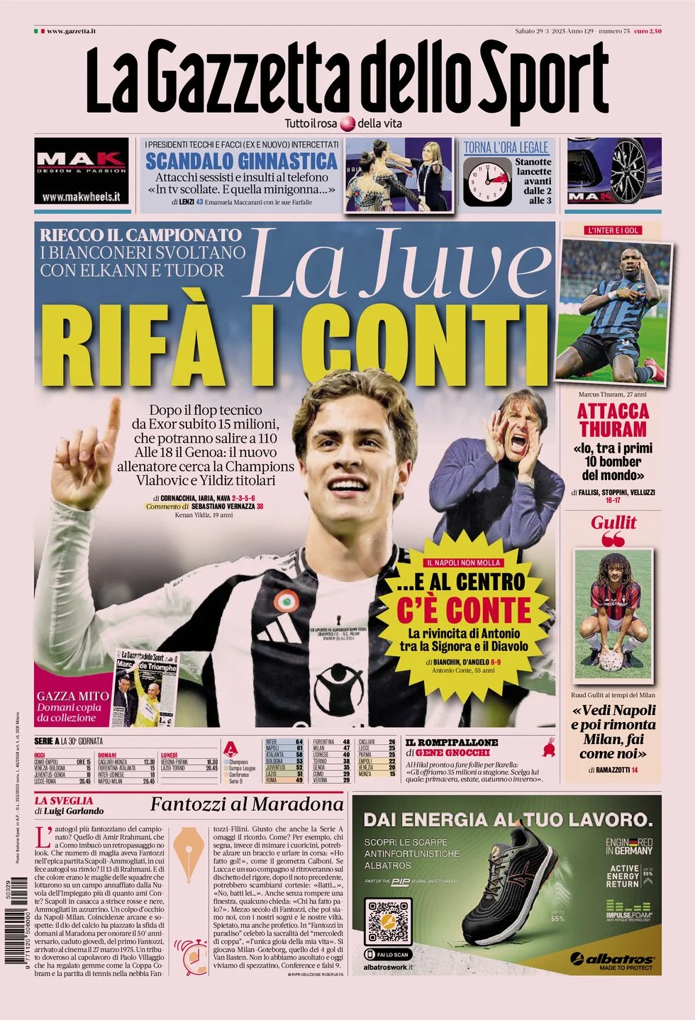anteprima della prima pagina di la-gazzetta-dello-sport del 29/03/2025