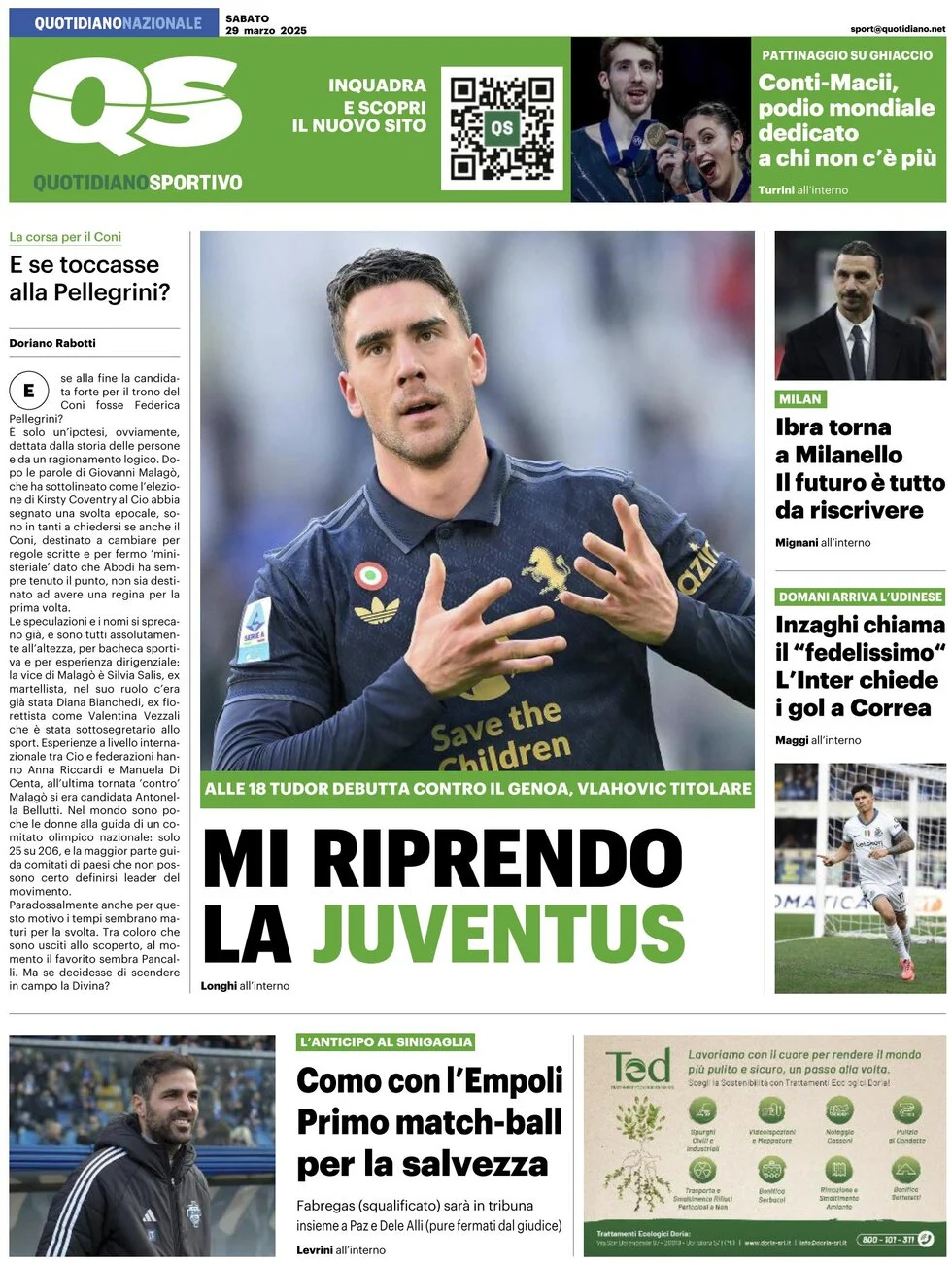 anteprima della prima pagina di qs-quotidiano-sportivo del 29/03/2025