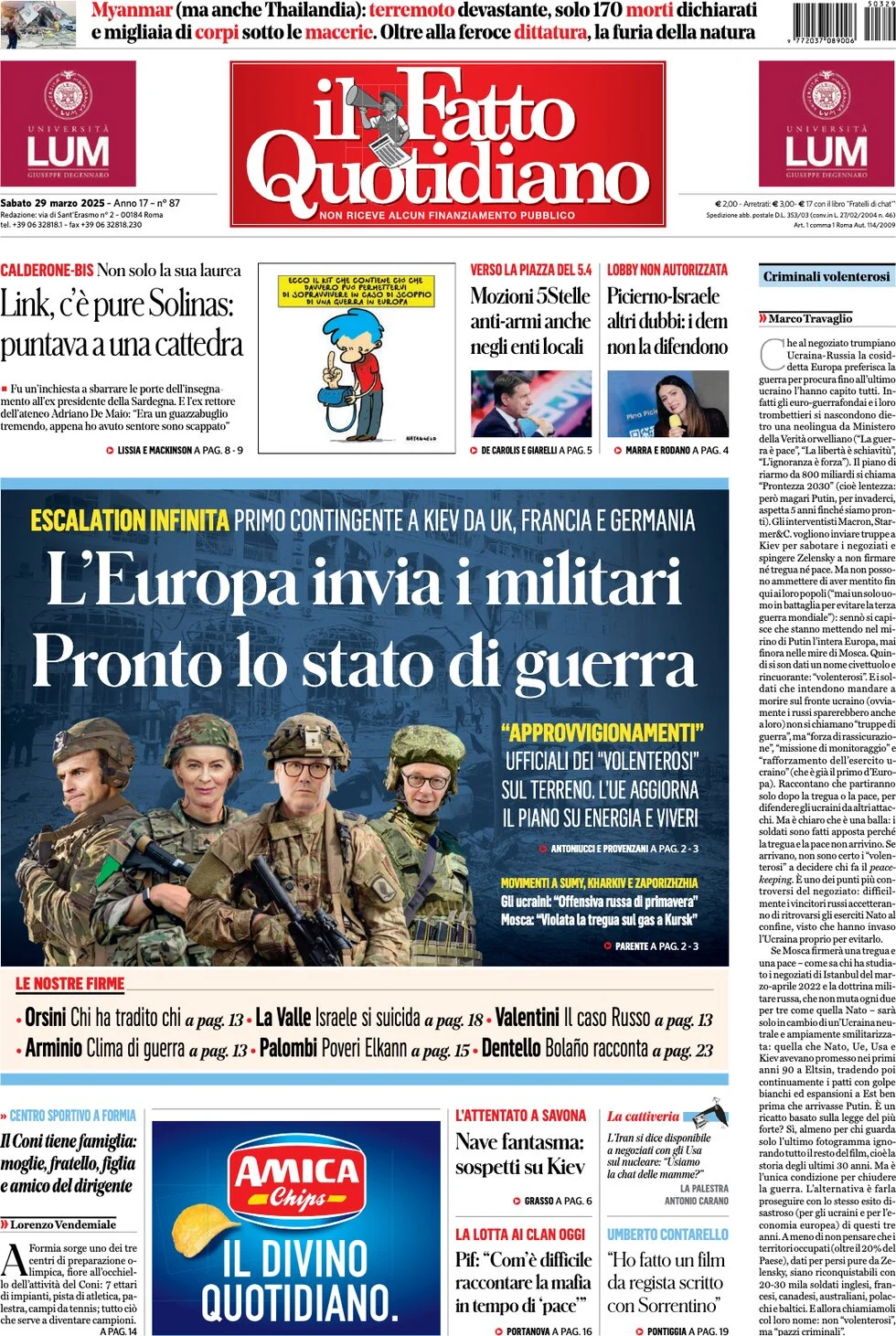anteprima della prima pagina di il-fatto-quotidiano del 29/03/2025