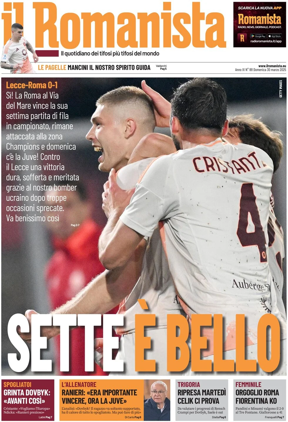 anteprima della prima pagina di il-romanista del 30/03/2025