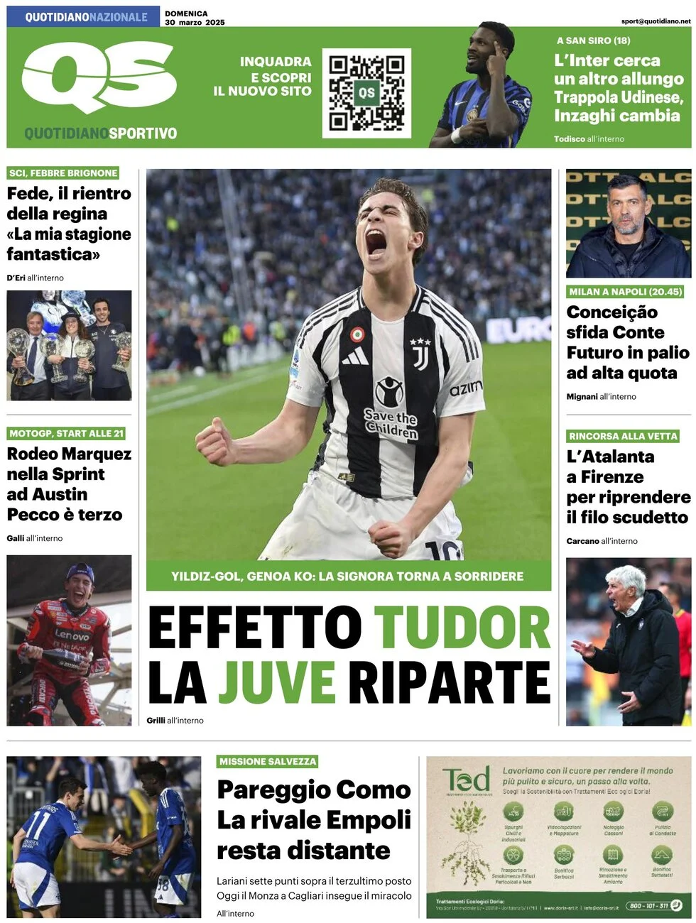 anteprima della prima pagina di qs-quotidiano-sportivo del 30/03/2025