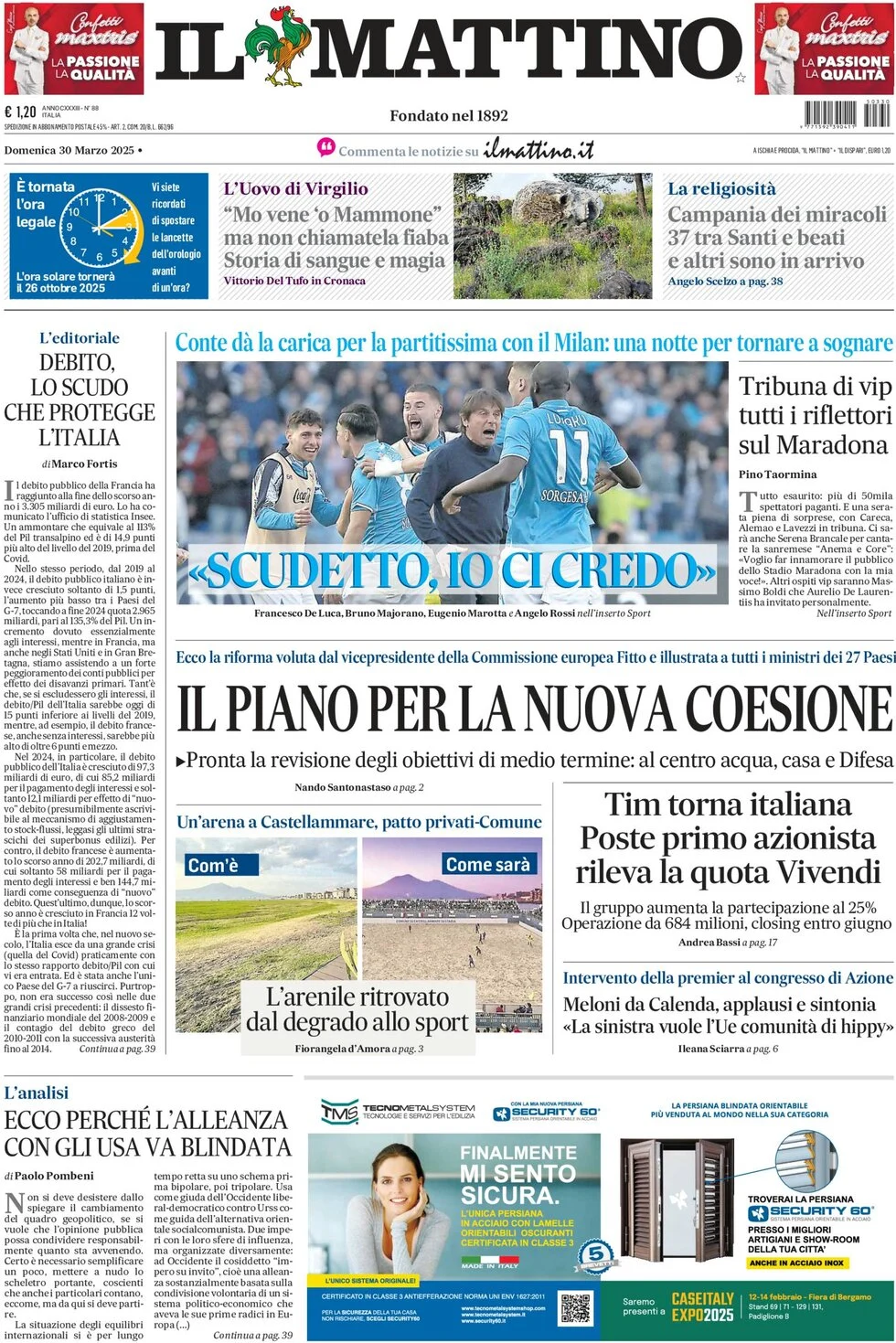 anteprima della prima pagina di il-mattino del 30/03/2025