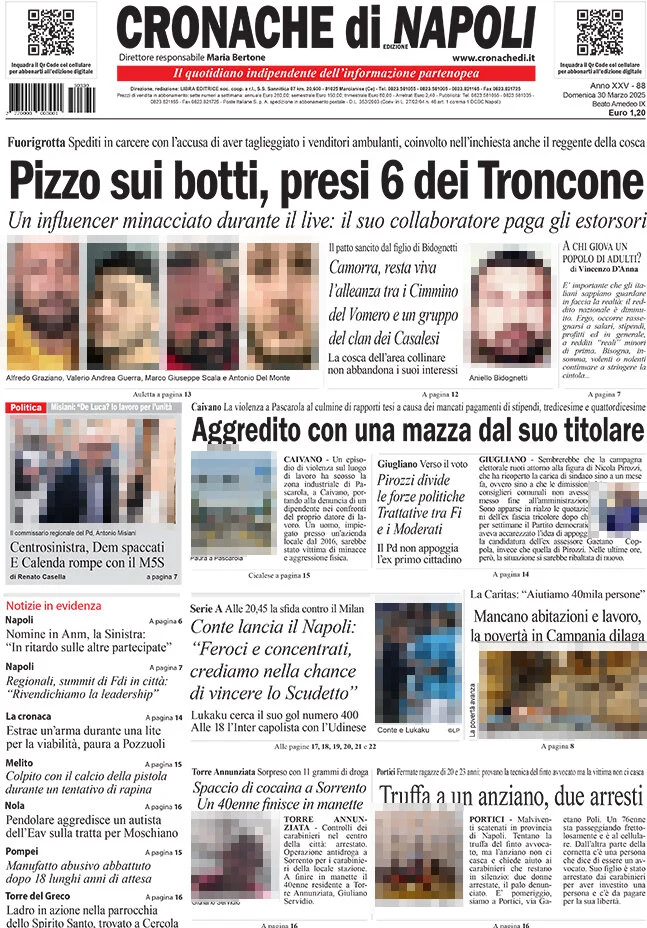 anteprima della prima pagina di cronache-di-napoli del 30/03/2025