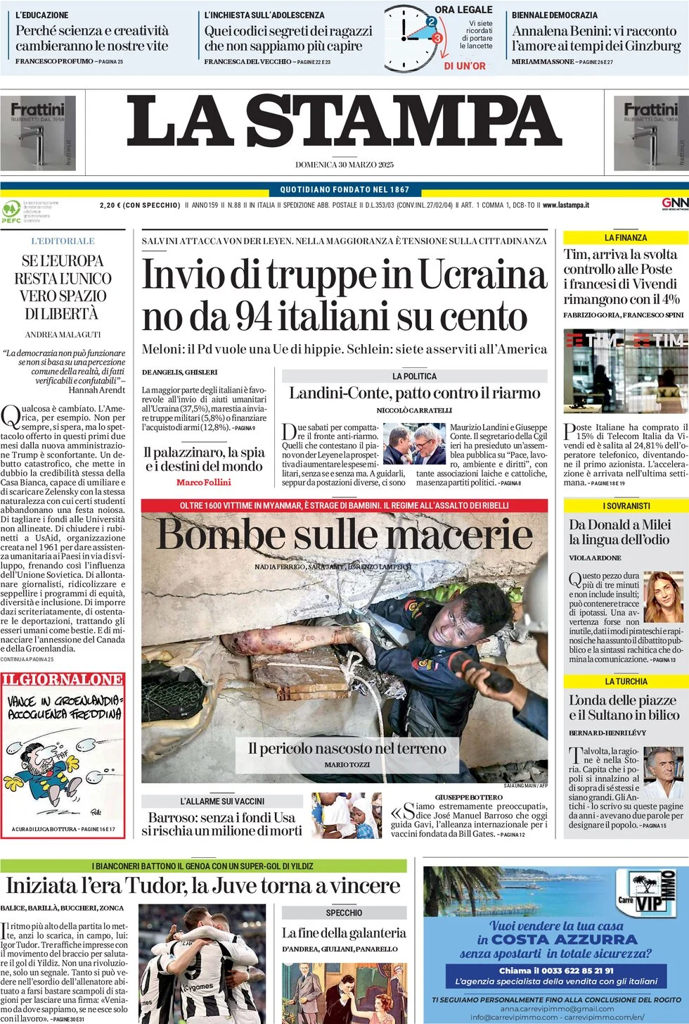 anteprima della prima pagina di la-stampa del 30/03/2025