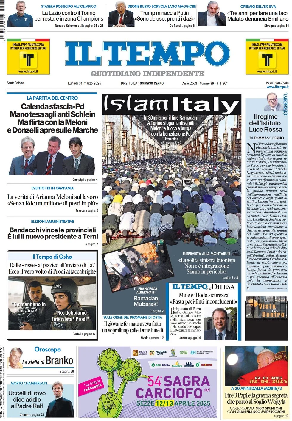 anteprima della prima pagina di il-tempo del 31/03/2025
