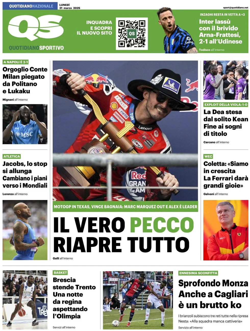 anteprima della prima pagina di qs-quotidiano-sportivo del 31/03/2025