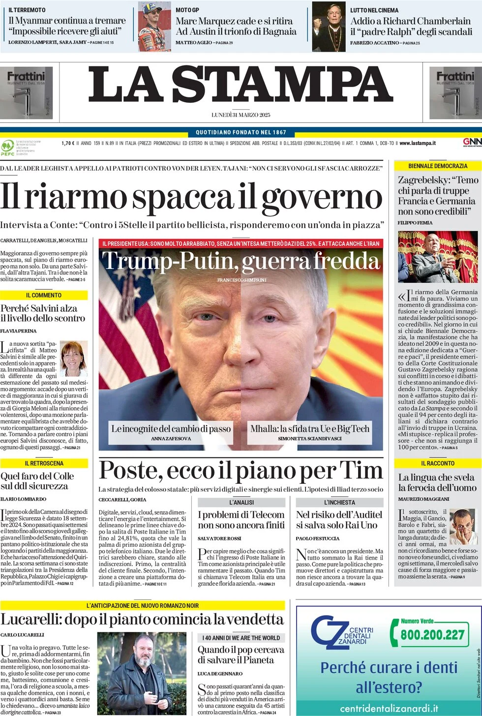anteprima della prima pagina di la-stampa del 31/03/2025
