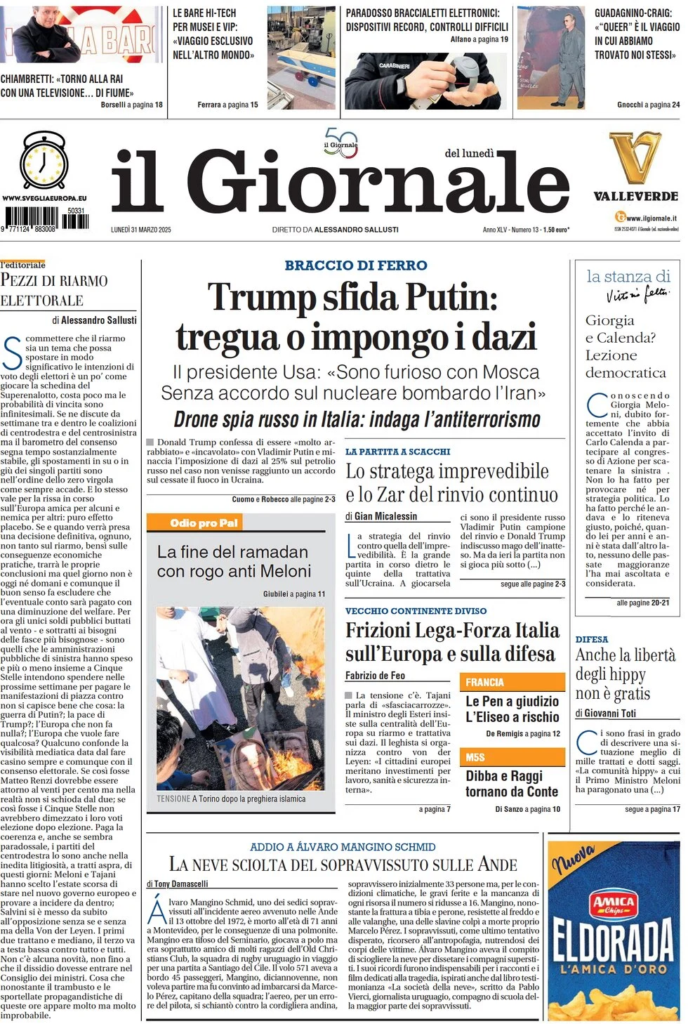 anteprima della prima pagina di il-giornale del 31/03/2025