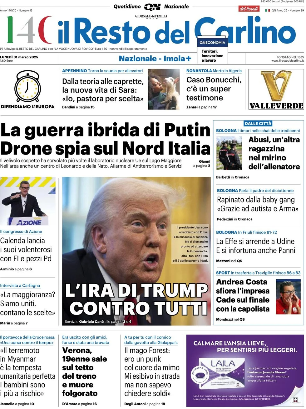 anteprima della prima pagina di il-resto-del-carlino del 31/03/2025