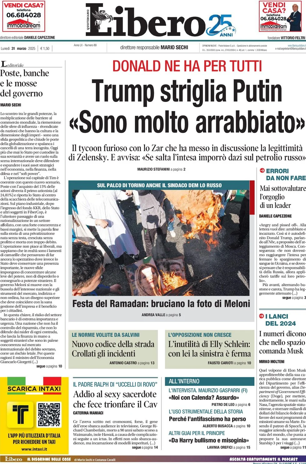 anteprima della prima pagina di libero-quotidiano del 31/03/2025