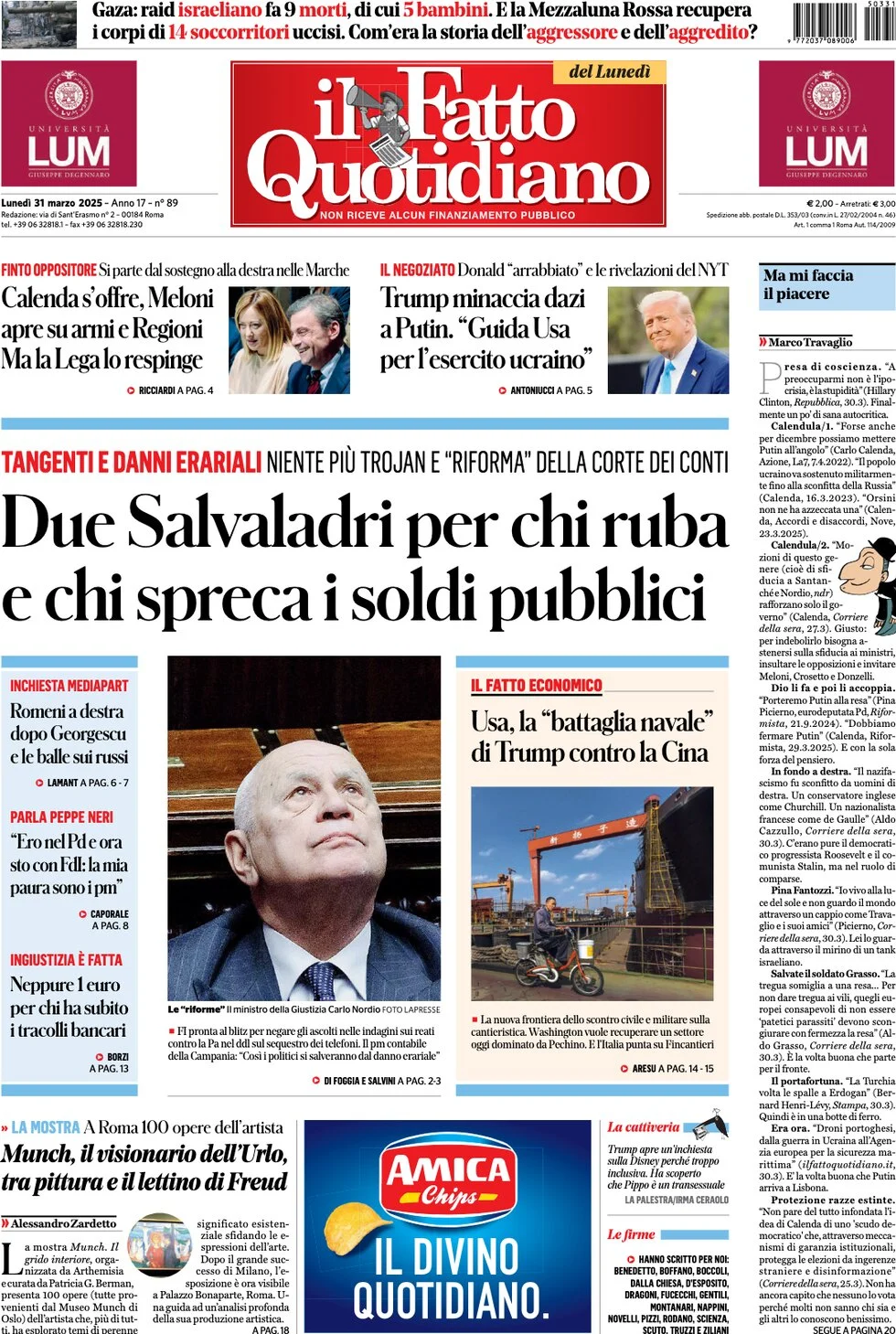 anteprima della prima pagina di il-fatto-quotidiano del 31/03/2025