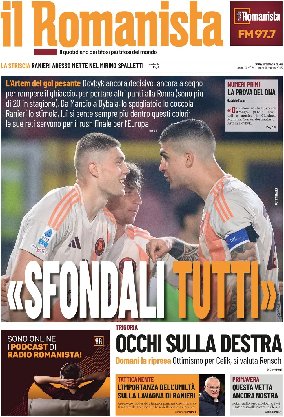 anteprima della prima pagina di il-romanista del 31/03/2025