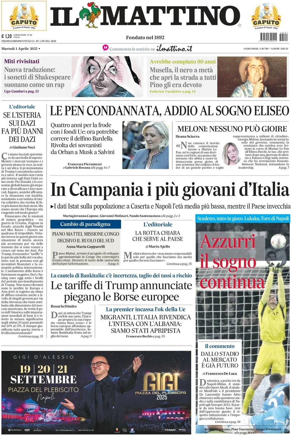 anteprima della prima pagina di il-mattino del 01/04/2025