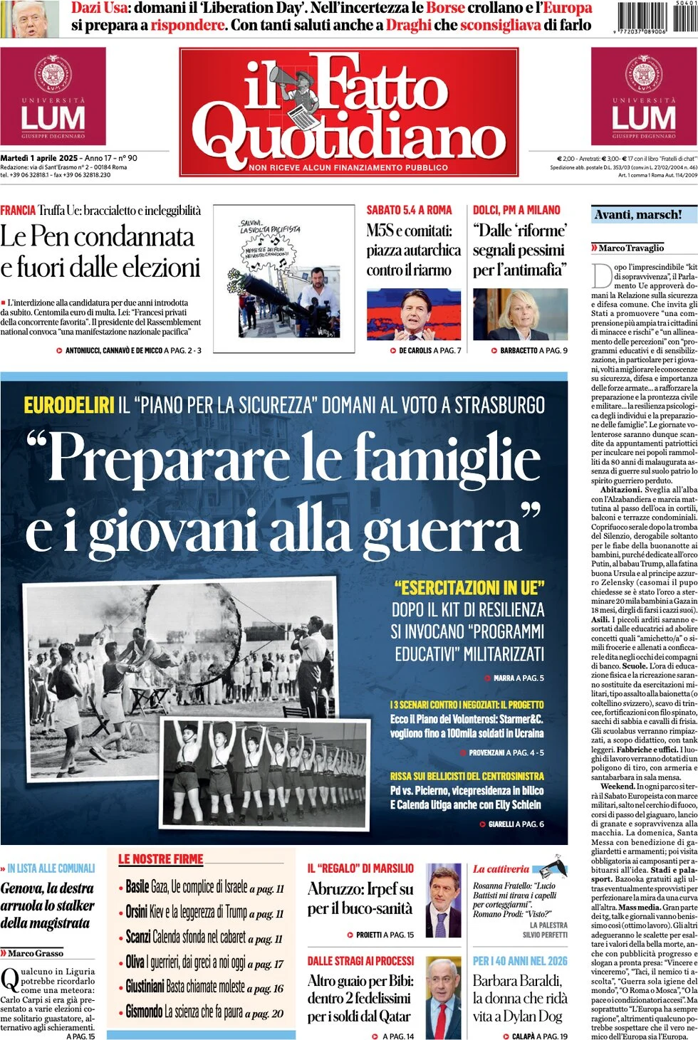 anteprima della prima pagina di il-fatto-quotidiano del 01/04/2025