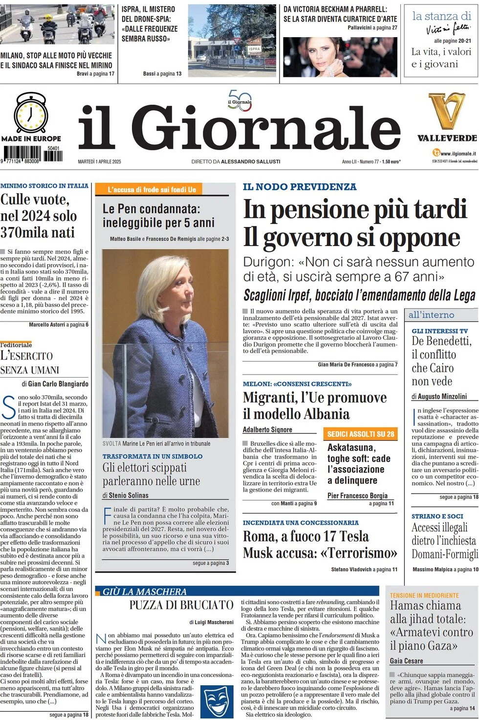 anteprima della prima pagina di il-giornale del 01/04/2025