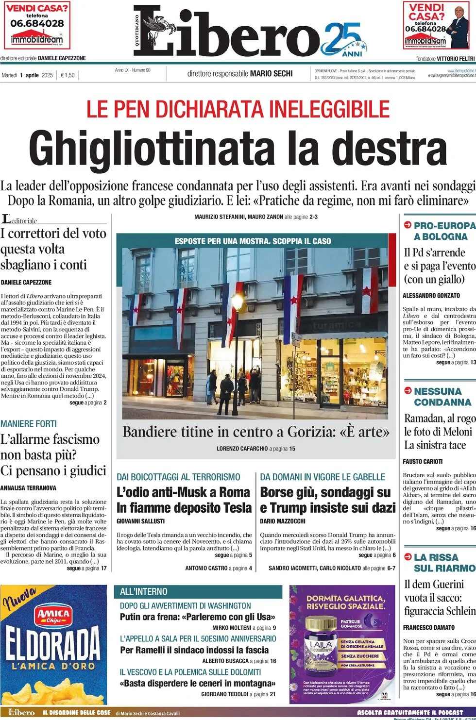 anteprima della prima pagina di libero-quotidiano del 01/04/2025
