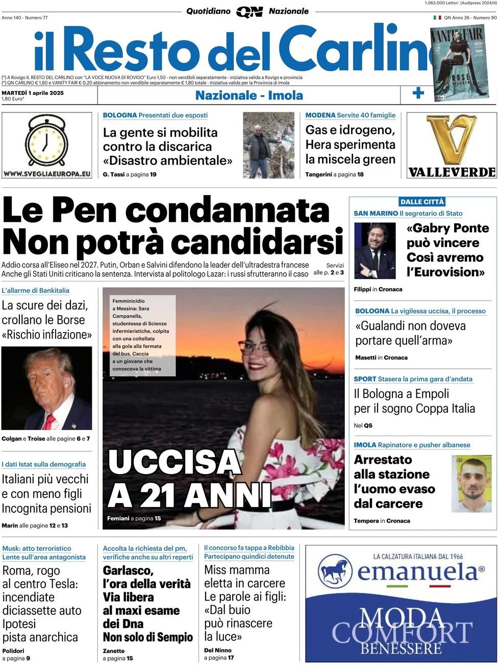 anteprima della prima pagina di il-resto-del-carlino del 01/04/2025