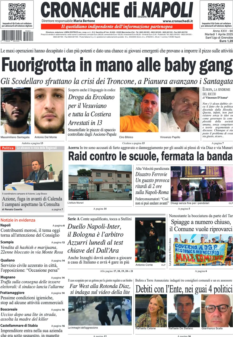 anteprima della prima pagina di cronache-di-napoli del 01/04/2025