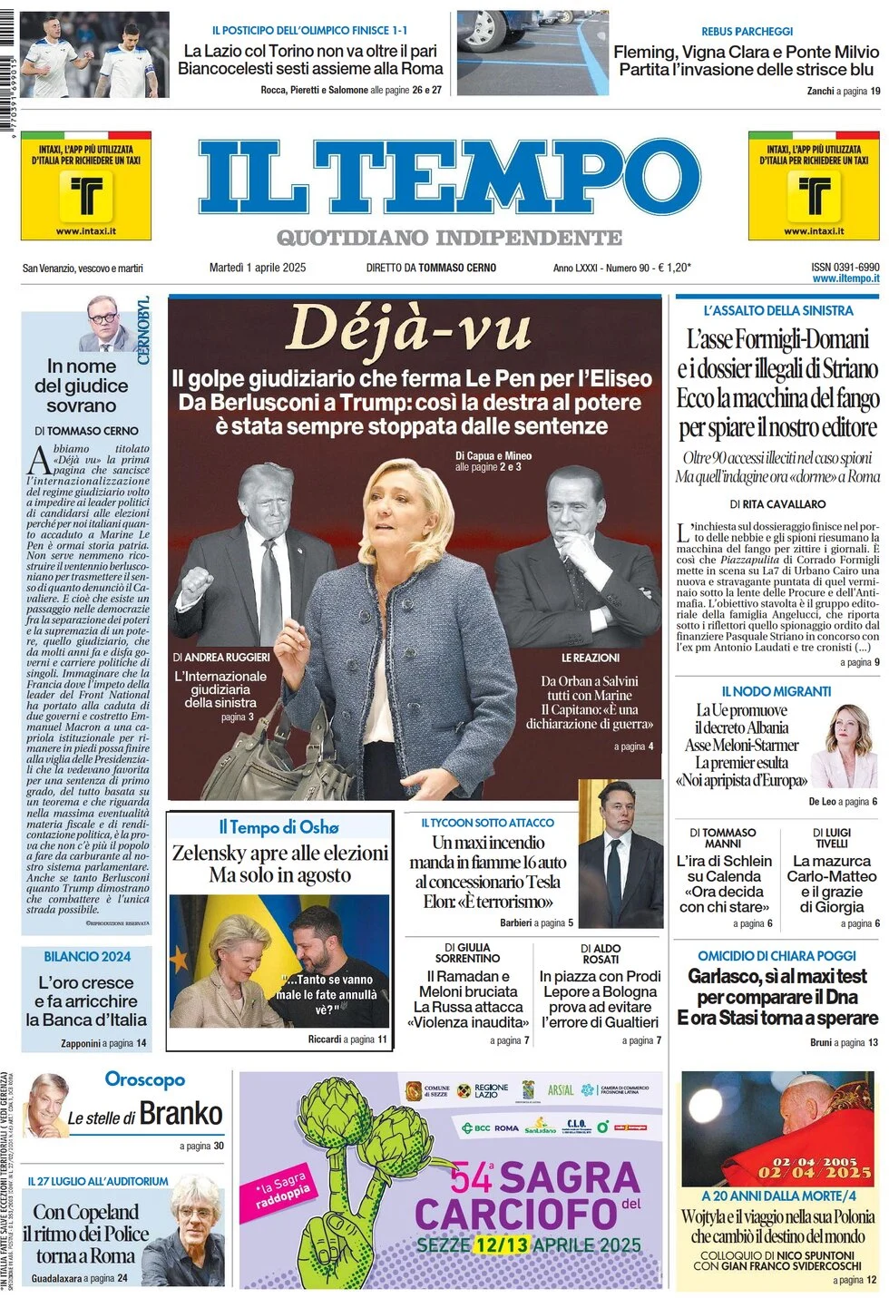 anteprima della prima pagina di il-tempo del 01/04/2025